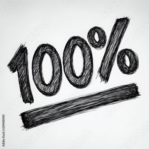 Handwritten Style 100 Percent Text on Light Background Design Element