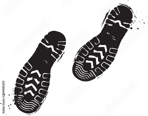 Pair of footprints with textured tread pattern on a white background view
