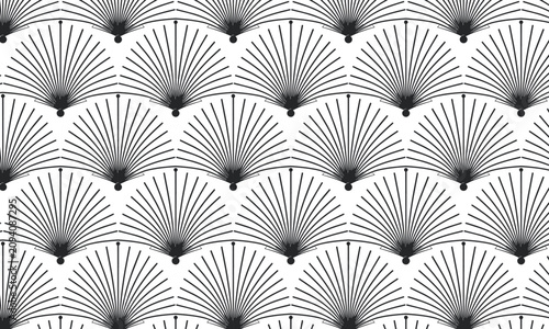 Art Deco Fan Seamless Pattern Black and White Geometric Repeat Vector