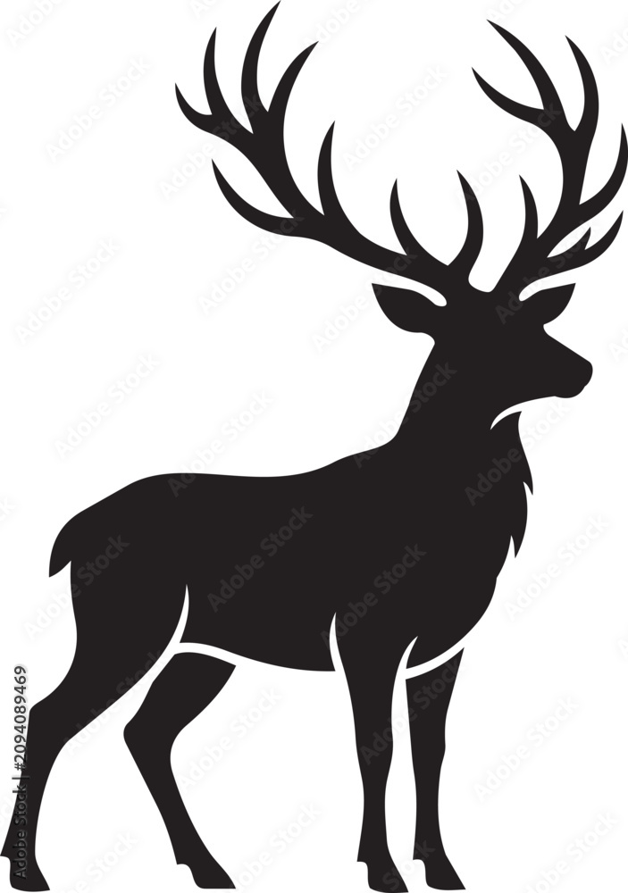 Fototapeta premium Black silhouette deer with large antlers standing