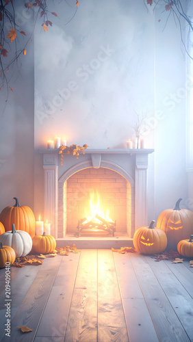 Organic Halloween Flat Lay Background with Natural Autumn Harvest Elements