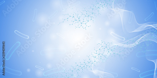 Cuadro en lienzo Scientific molecular structure with bacteria cells on abstract blue background
