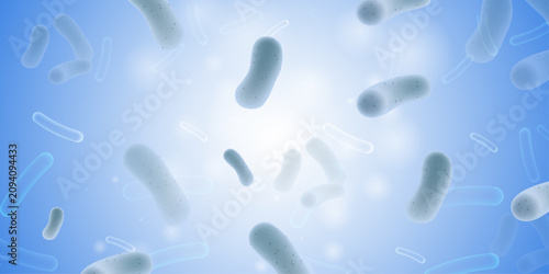 Fotografía Bacteriology background with microscopic rod shaped bacteria cells
