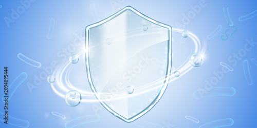 Tableau sur toile Immune system protection shield concept with glowing rings and bacteria for medical defense and health advertising