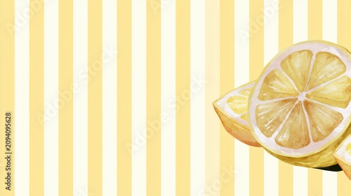 Fresh growth concept with bright lemon slice on yellow striped background, perfect for business branding, continuous improvement, and wellness content marketing visuals