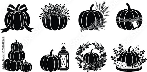 Картината върху платно Agricultural crops and farm harvest plants black silhouette vector icons set for