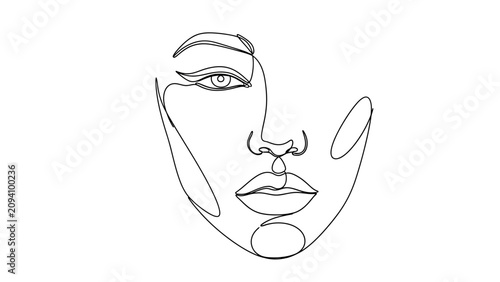Minimalist single line drawing of a woman's face, elegant abstract portrait art
