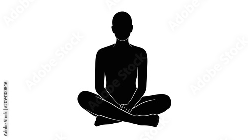 Silhouette of a person meditating in a lotus position on a white background