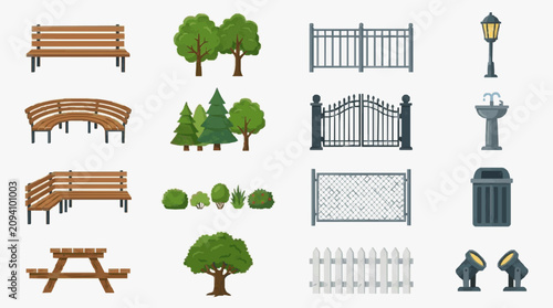 Urban Park Bench and Garden Scenes.
