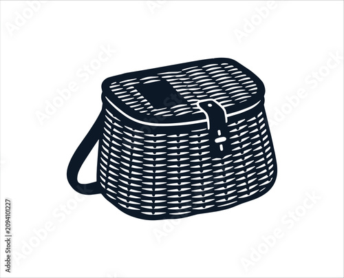 Bild auf Leinwand Vintage Wicker Fishing Creel Vector Illustration