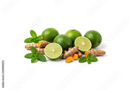 Fresh Ripe Limes and Lemons Isolated on White Background