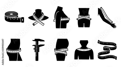 Bild auf Leinwand Body measurement silhouettes with measuring tape and caliper during health asses