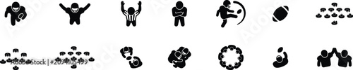 American Football Top View Overhead Silhouette Set Player Formation Team Huddle Tackle Vector Design
