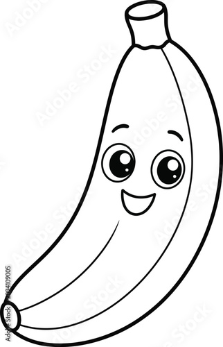 Banana coloring book page cute fruit illustration for kids and adults