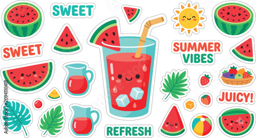 Foto Colorful watermelon juice glass illustration.