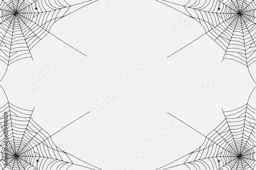Halloween Spider Web Corner Frame Border with Hanging Spiders Isolated on White Background Vector Illustration
