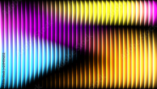 Abstract colorful light spectrum with glowing vertical bars on a dark background fluted glass effect and vertical stripes