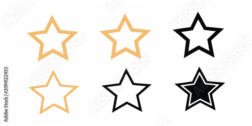 Five Pointed Star Shapes In Various Colors And Outlines