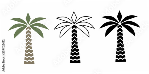 Palm Tree Variations Vector Illustration With Green White And Black Tones