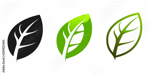 Four Leaf Icons In Varying Green Tones And Styles