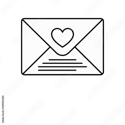 Love letter envelope with heart seal. Romantic handwritten note in paper stationery. Valentine's Day or wedding invitation design element.