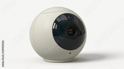 Premium 3D Claymorphism Smart Security Camera with Glossy Lens Isolated on White Background