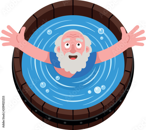 Konstfotografi Archimedes Cartoon Character in Bathtub Having a Eureka Moment for Science Histo
