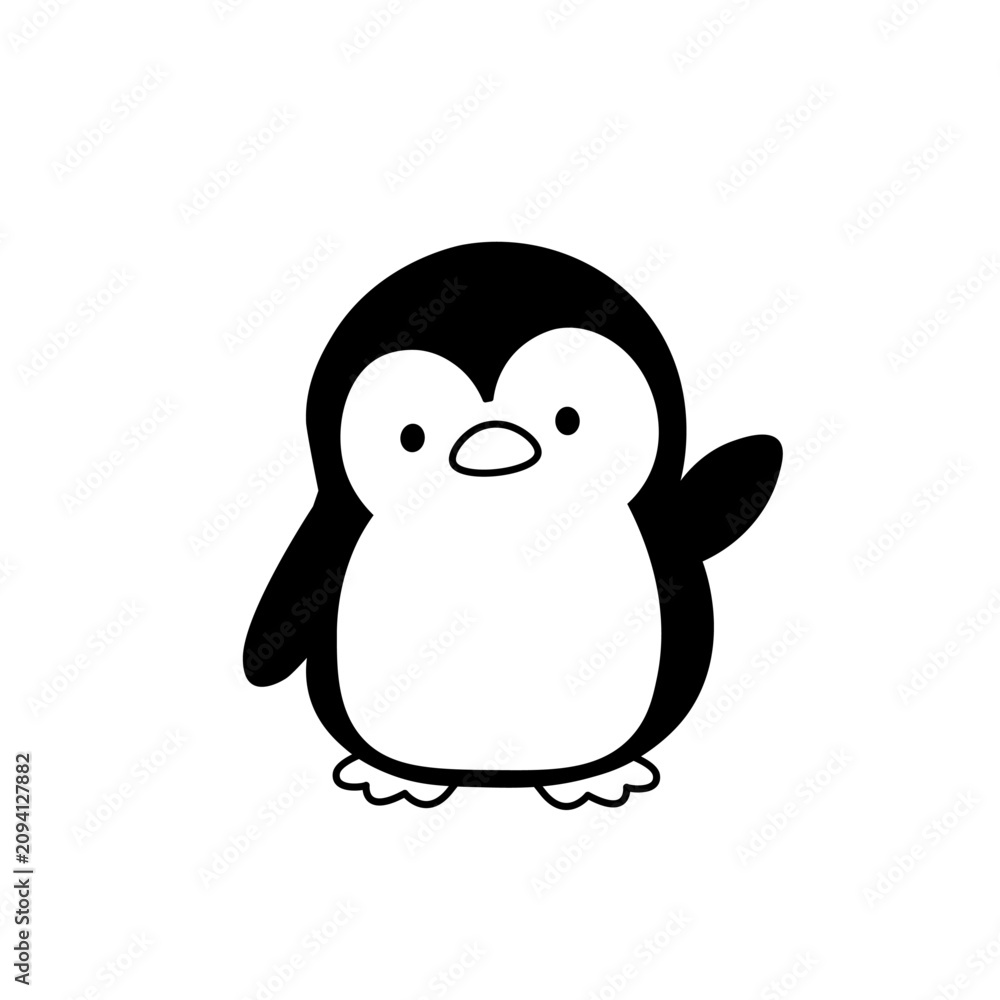 Fototapeta premium ペンギンと氷のイラストセット シンプルなフラットデザイン かわいい、モノクロ