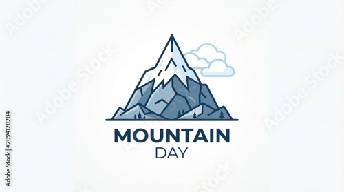 Mountain Day, outdoor adventure logo, nature icon, mountain peak symbol, blue illustration