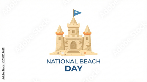 National Beach Day, sandcastle icon, vector illustration, beach celebration, summer fun