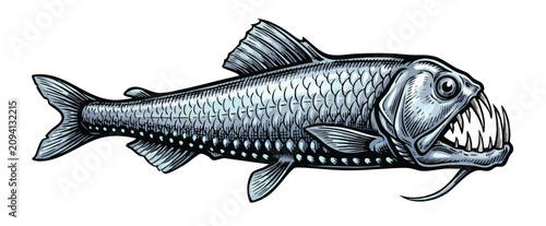 Tableau sur toile Detailed illustration of a deep-sea fish with sharp teeth