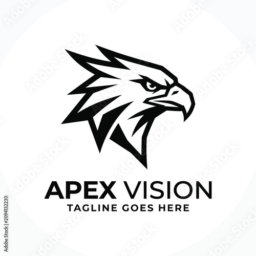 Sharp eagle head with fierce gaze for apex vision leadership security technology sports logo design