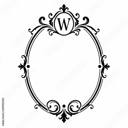 Elegant vintage ornate frame with monogram letter W inside.