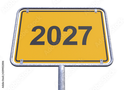 3d Illustration - Ortsschild - Ortstafel - 2026 - 2027 - Freisteller