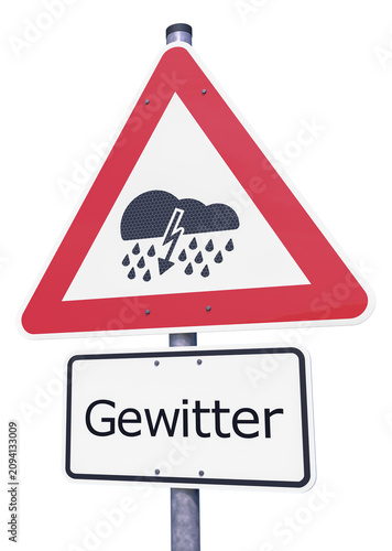3d Illustation - Verkehrsschild - Achtung - Gewitter - Freisteller