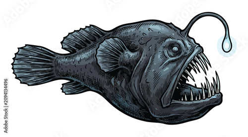 Принти на полотні Detailed illustration of an anglerfish with luminescent lure
