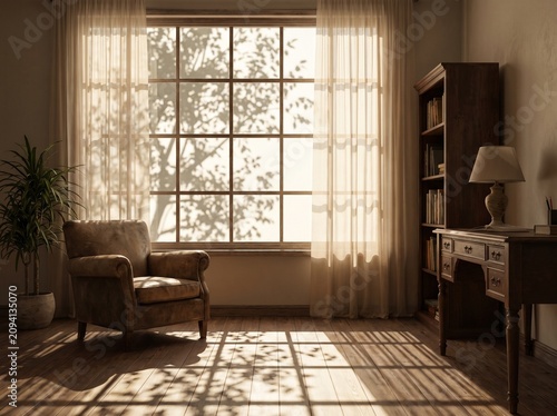 Soft Window Shadow Pattern on Minimal Interior Wall with Natural Sunlight