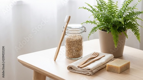 Sustainable Eco Lifestyle with Reusable Glass Jars and Natural Home Decor