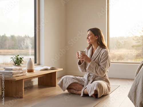 Minimal Wellness Ritual with Natural Light and Calm Home Interior