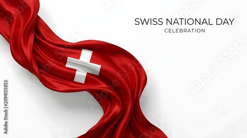 Swiss national day celebration silk flag.