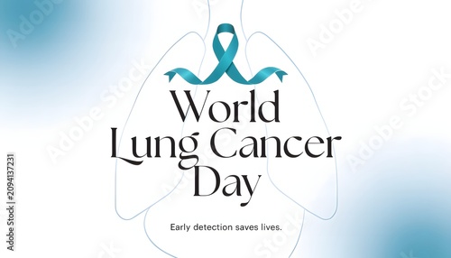World lung cancer day with teal ribbon.