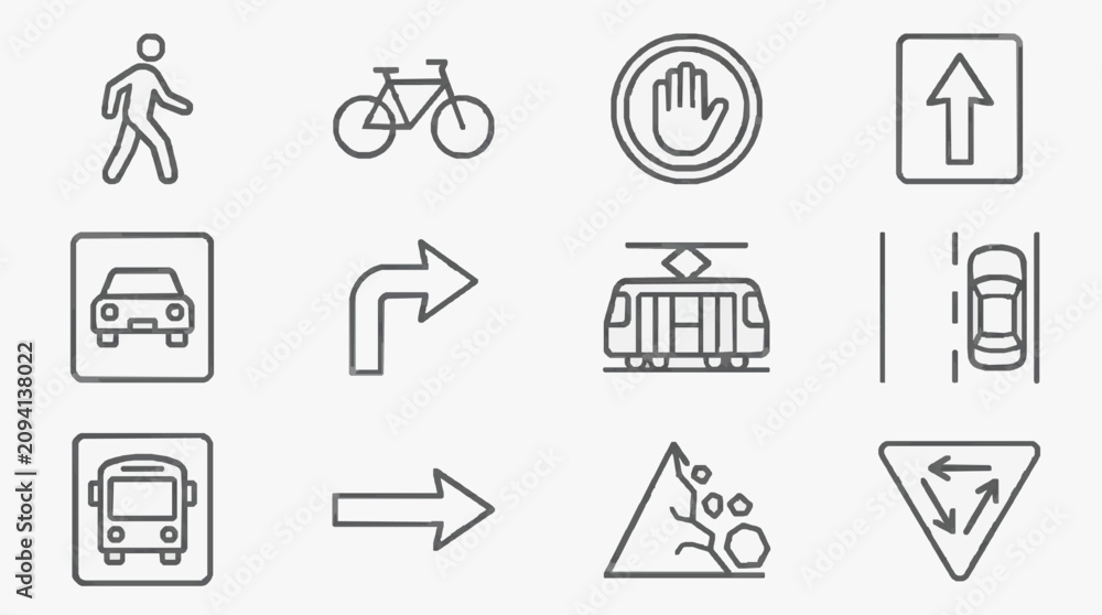 Fototapeta premium Clean Minimalist Black and White Icons Set of Transportation and Direction Symbols for Apps Websites