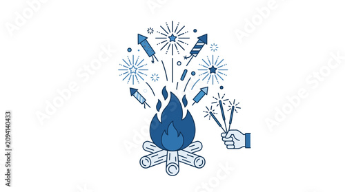 Bonfire Celebration with Fireworks and Sparklers