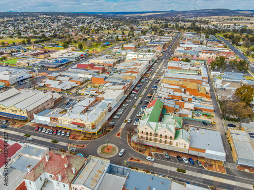 An aerial view of the Sapphire city on a sunny morning at Inverell, Australia