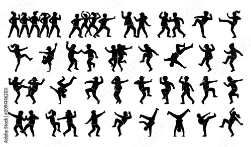Фотография Happy Young Dancers Silhouette Vector Set Featuring Boys and Girls in Street Dan