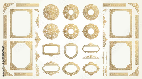 Elegant Golden Ornate Frames and Borders Collection - Vintage Design Elements