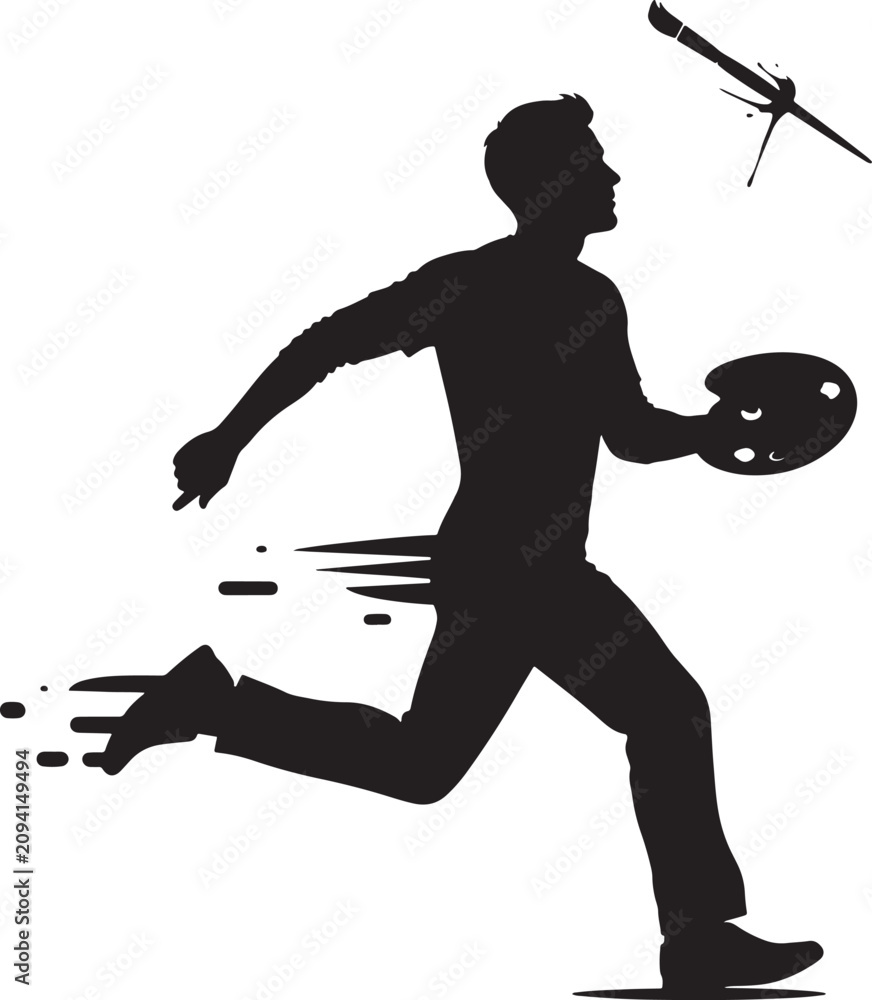 Fototapeta premium Silhouette of a man running while holding a painter palette
