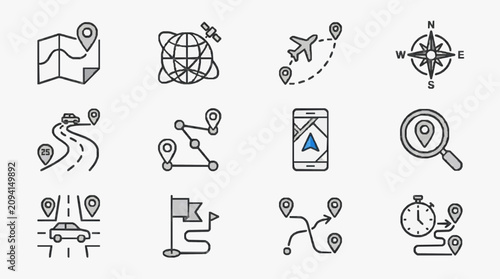 Foto Creative Black and White Line Icons Set Featuring Navigation Travel and Location
