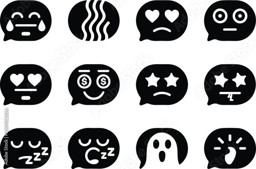 Quadro su tela Collection of black silhouette speech bubbles with various funny and emotive emo