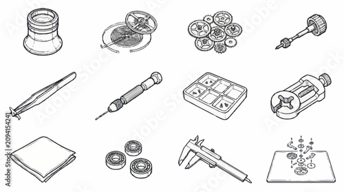 Quadro su tela Collection of various mechanical tools and precision instruments.